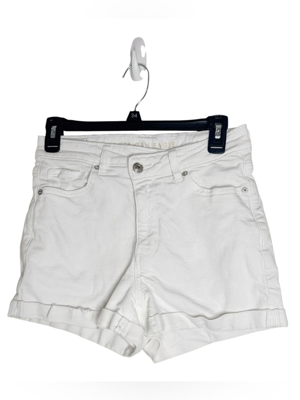 American Eagle Crossover Mom Short Stretch Cuffed White Distressed Denim Shorts - Picture 1 of 12